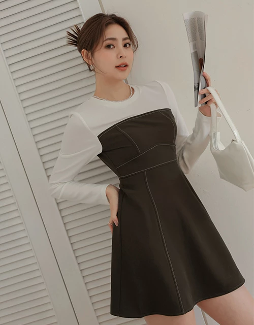 Spliced Stitched Mini Dress