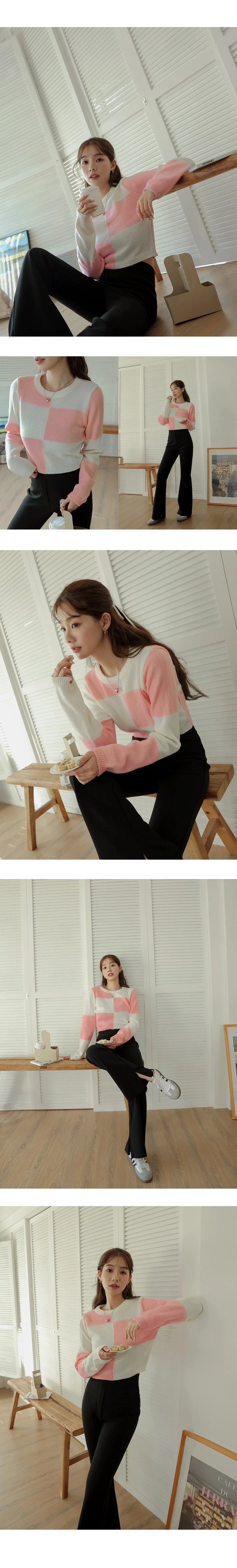 Pink Chessboard Knit Top