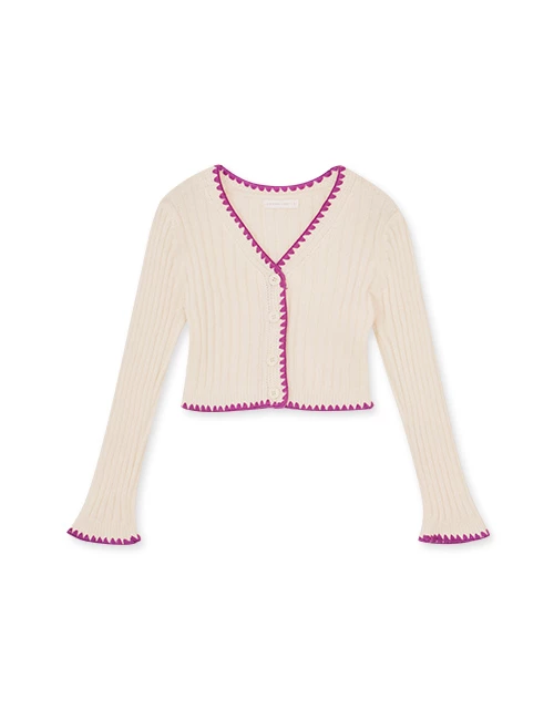 花邊直紋針織開襟衫