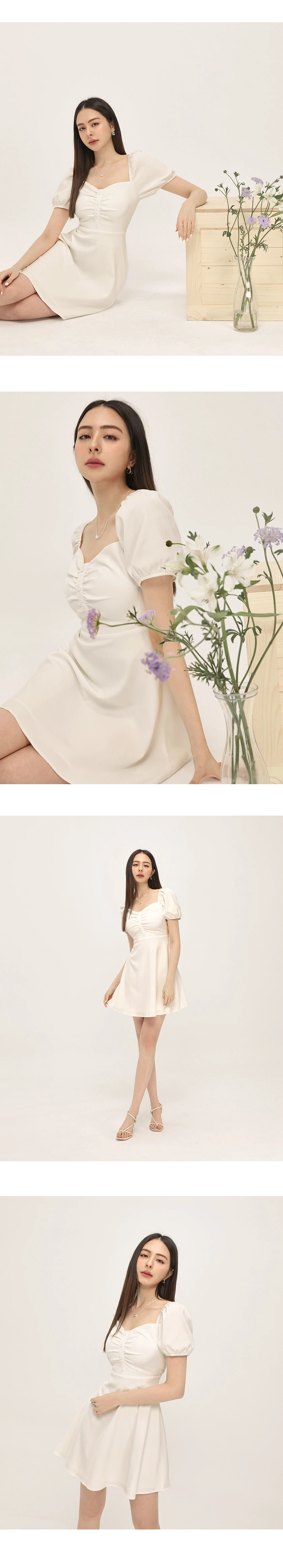 甜美抓皺澎袖短洋裝