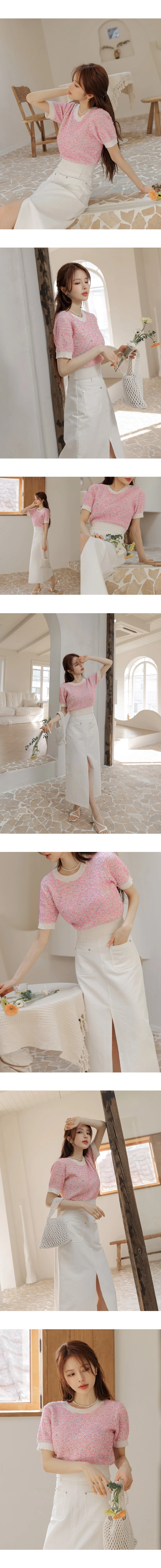 撞色毛呢針織上衣