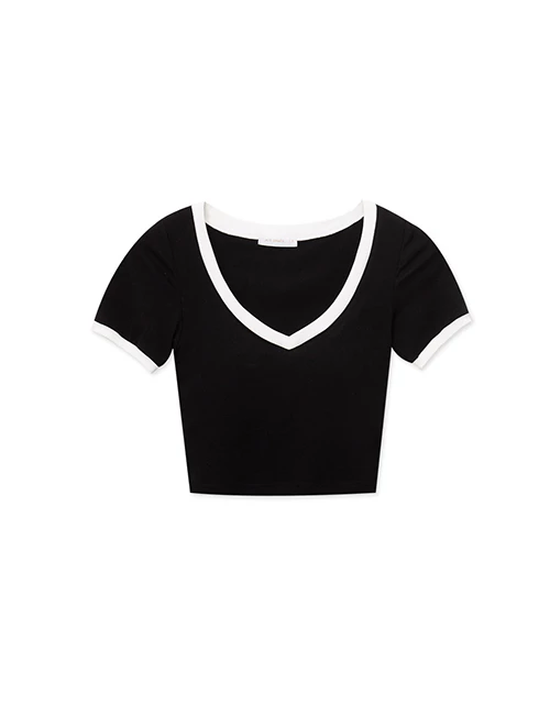 Casual V Neck Contrast Padded Top