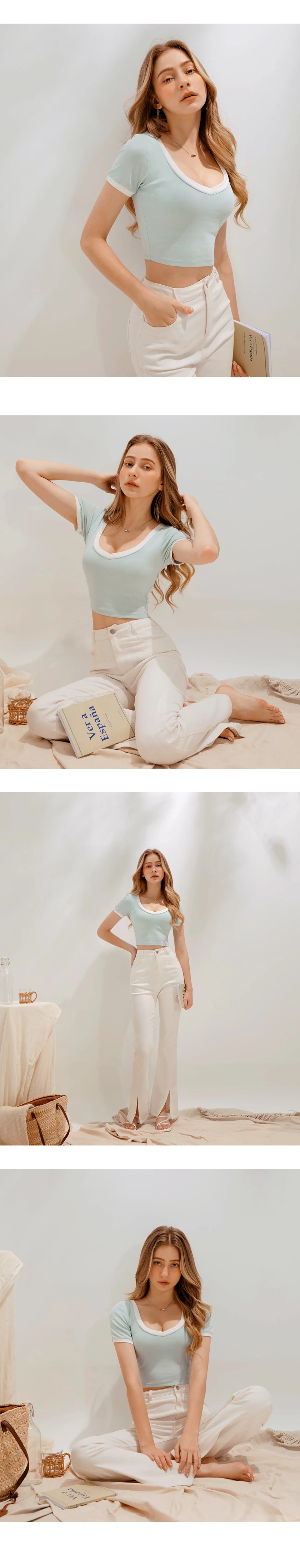 Casual V Neck Contrast Padded Top