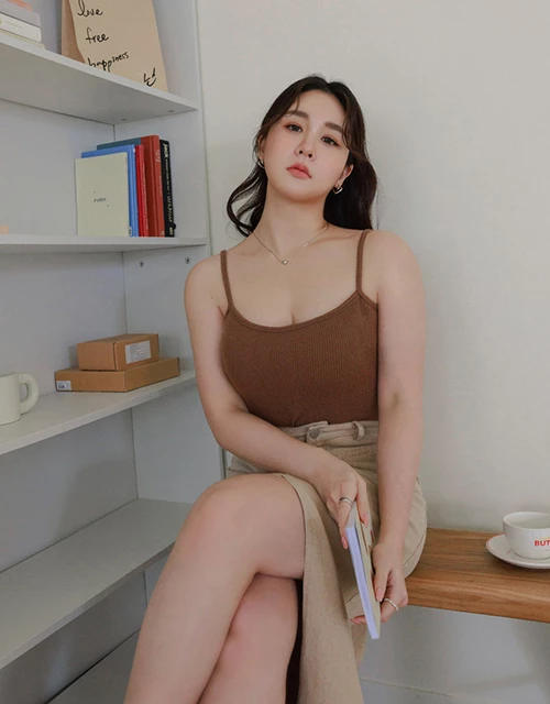 Knit Thin Shoulder Strap Padded Tube Vest