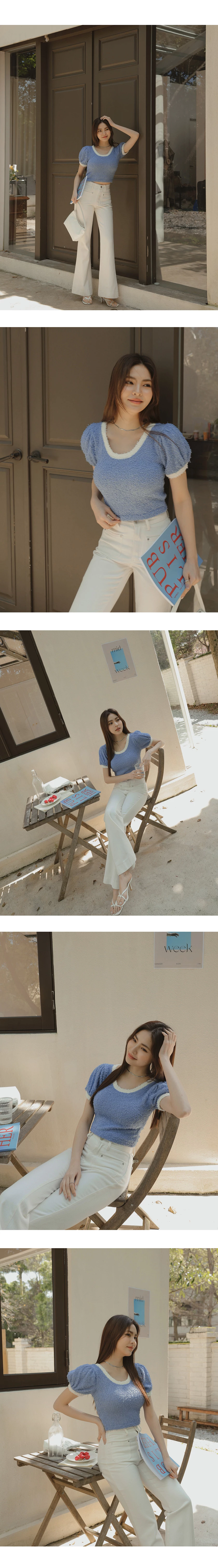 Teaxtured Knit Puff Short Sleeve Top