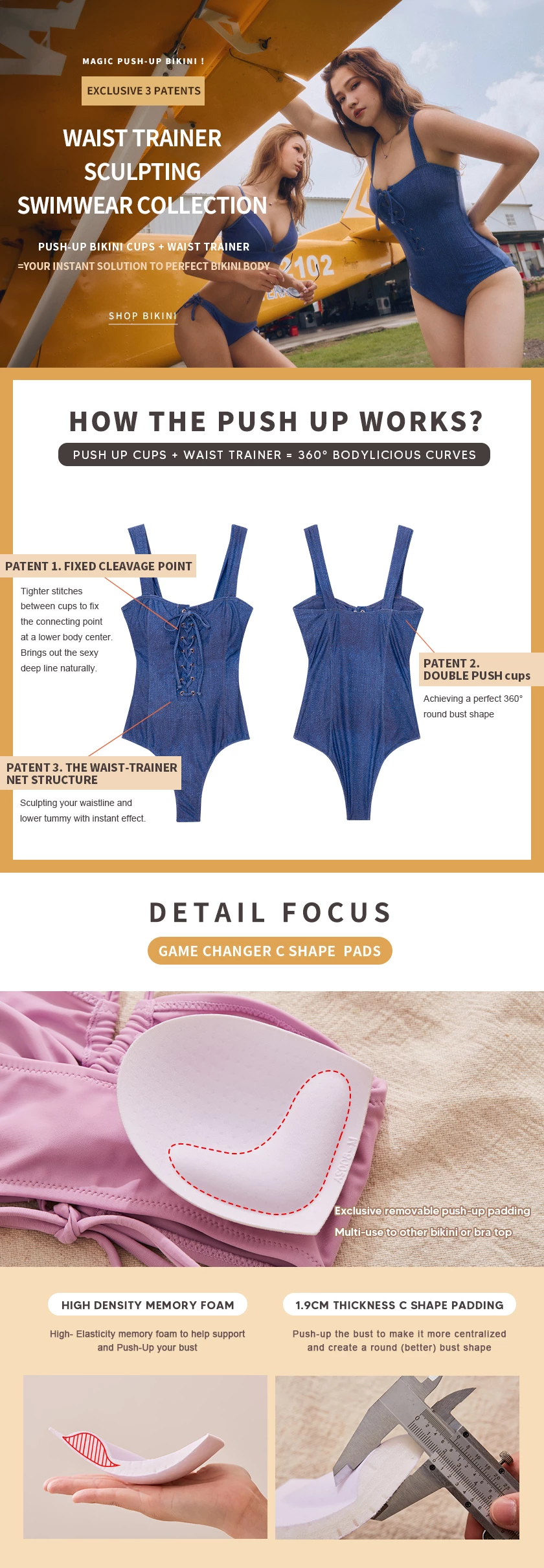 【TIFFANY】Barbie Shaping Corset One-Piece Swimsuit ( Push In )