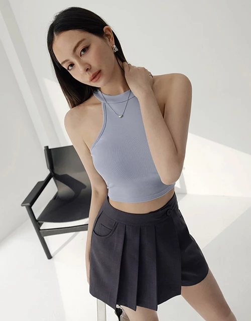 純色削肩短版背心(附胸墊)
