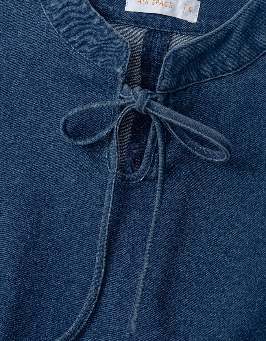 Qipao TOP Denim Jeans Texture Ribbon Bow Cheongsam Design