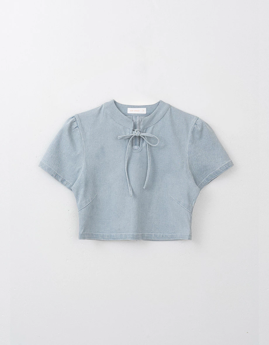 Qipao TOP Denim Jeans Texture Ribbon Bow Cheongsam Design