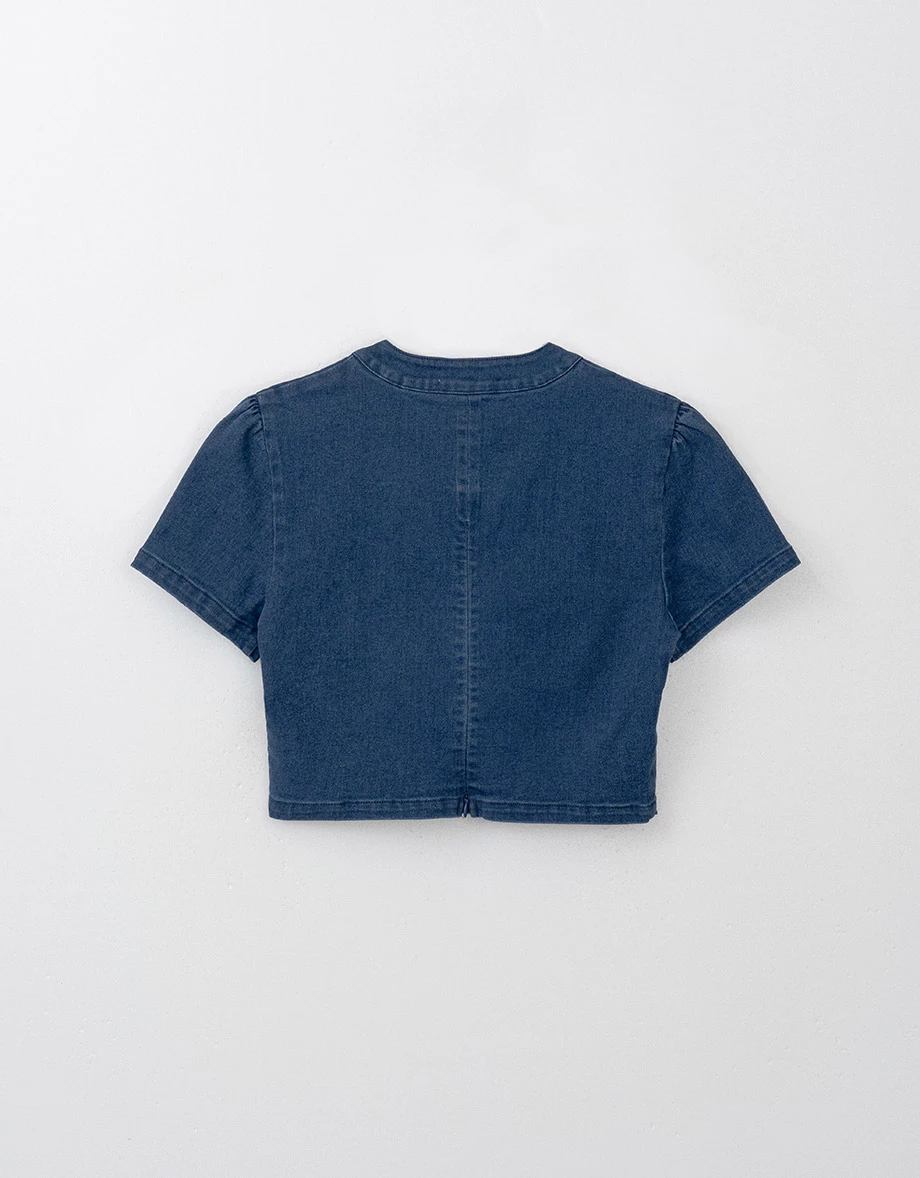 Qipao TOP Denim Jeans Texture Ribbon Bow Cheongsam Design