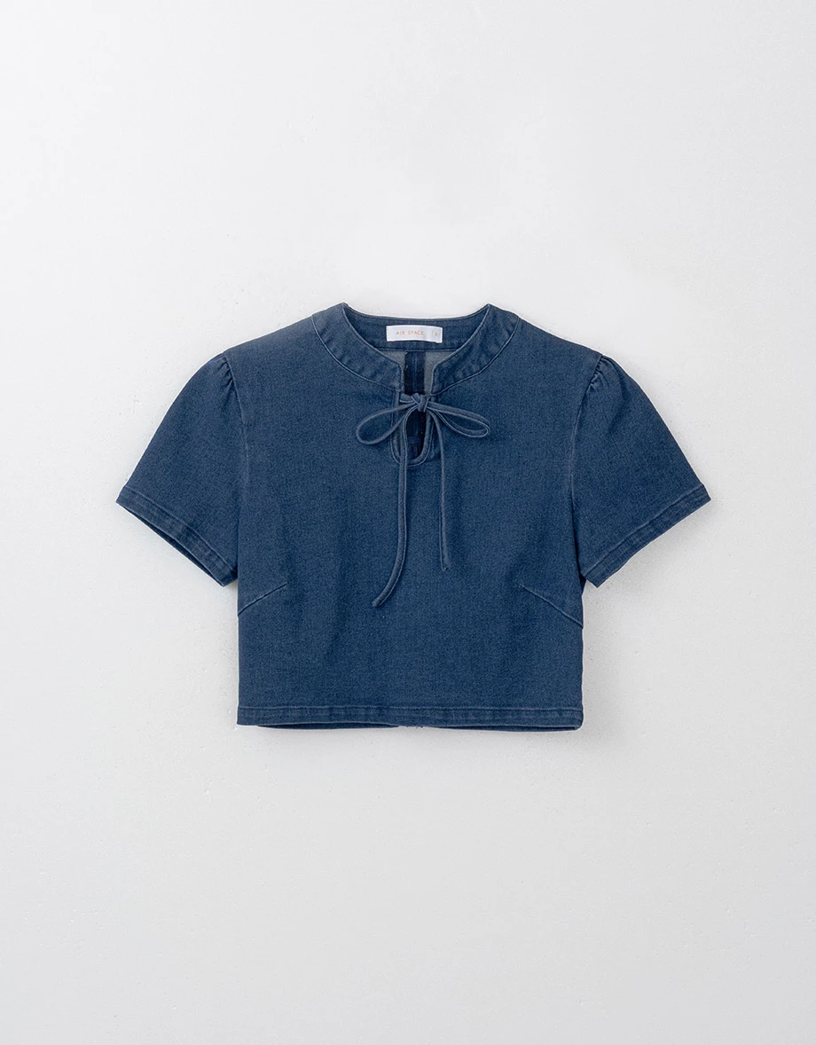 Qipao TOP Denim Jeans Texture Ribbon Bow Cheongsam Design