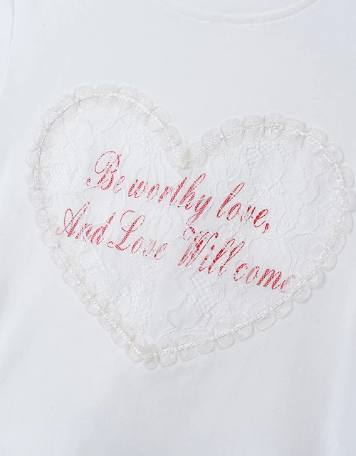 Lace Trim Heart Letter Tee