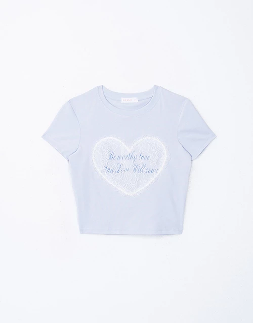 Lace Trim Heart Letter Tee