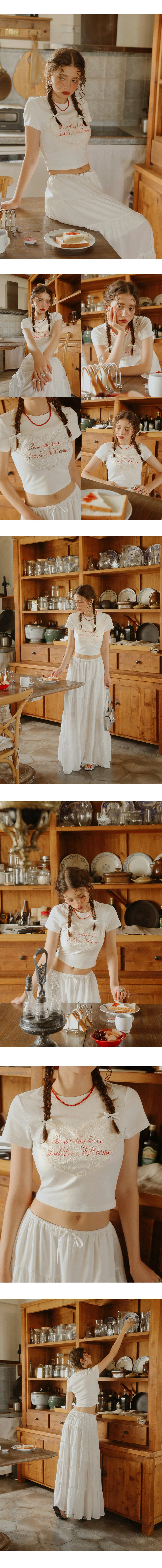 Lace Trim Heart Letter Tee