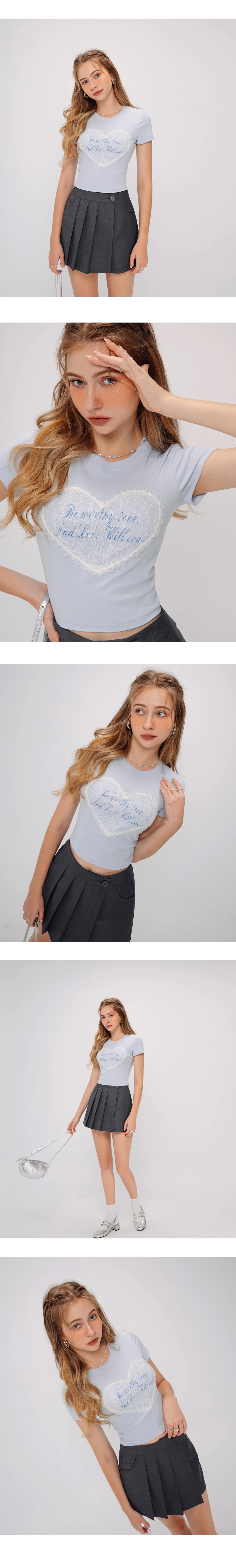 Lace Trim Heart Letter Tee