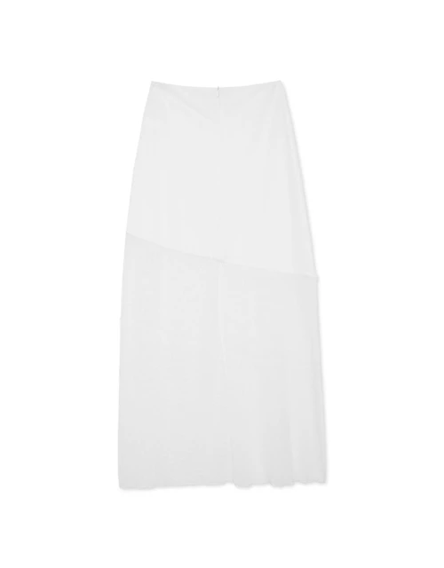 Sheer Mesh Trimmed Long Skirt