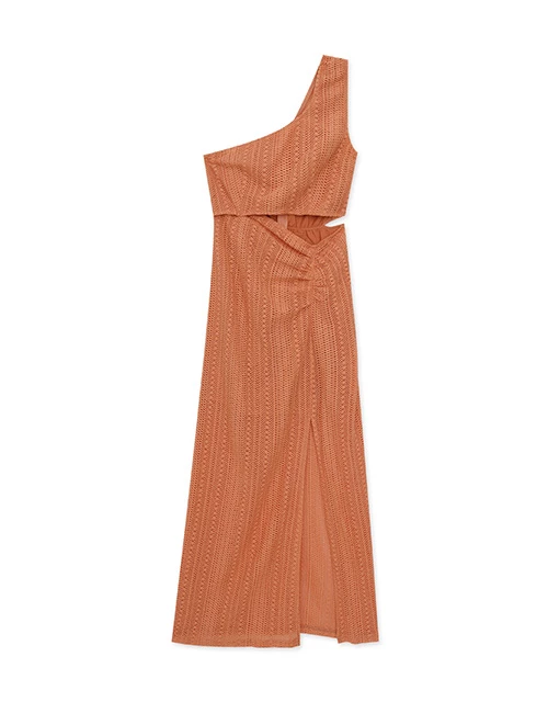 One Shoulder Hollow Jacquard Side Slit Maxi Dress One Shoulder Hollow Jacquard Side Slit Maxi Dress