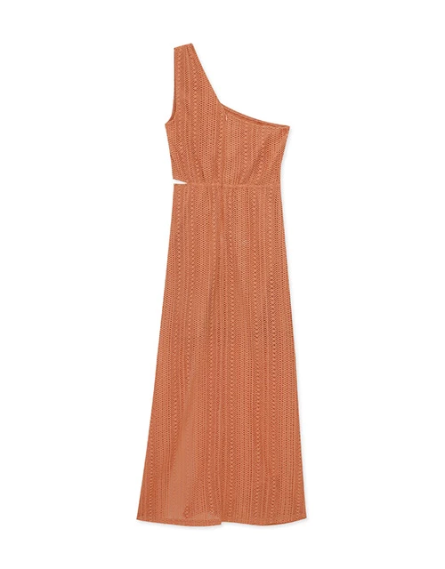 One Shoulder Hollow Jacquard Side Slit Maxi Dress One Shoulder Hollow Jacquard Side Slit Maxi Dress