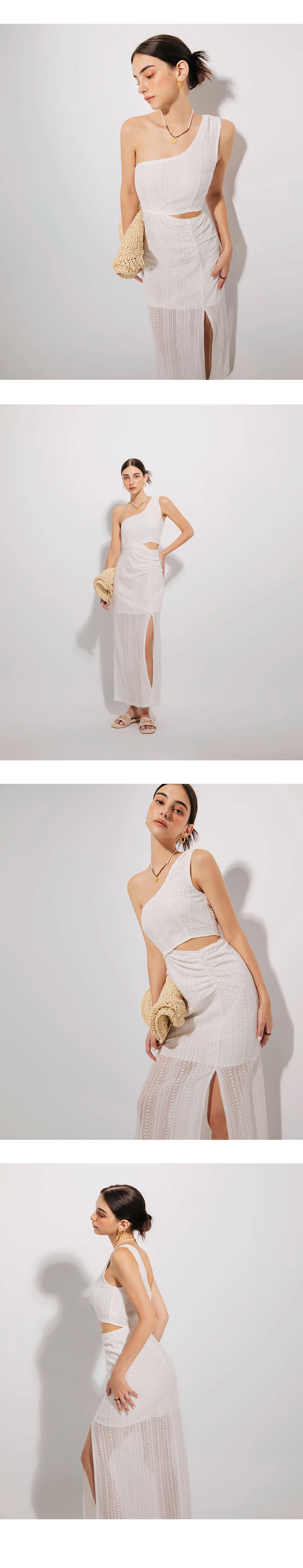 One Shoulder Hollow Jacquard Side Slit Maxi Dress One Shoulder Hollow Jacquard Side Slit Maxi Dress