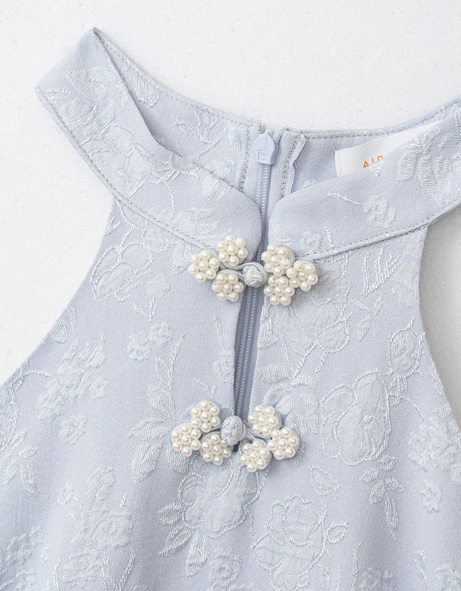 Qipao DRESS Pearl Embellished Cut Out Shoulder Cheongsam Mini Dress Qipao DRESS Pearl Embellished Cut Out Shoulder Cheongsam Mini Dress