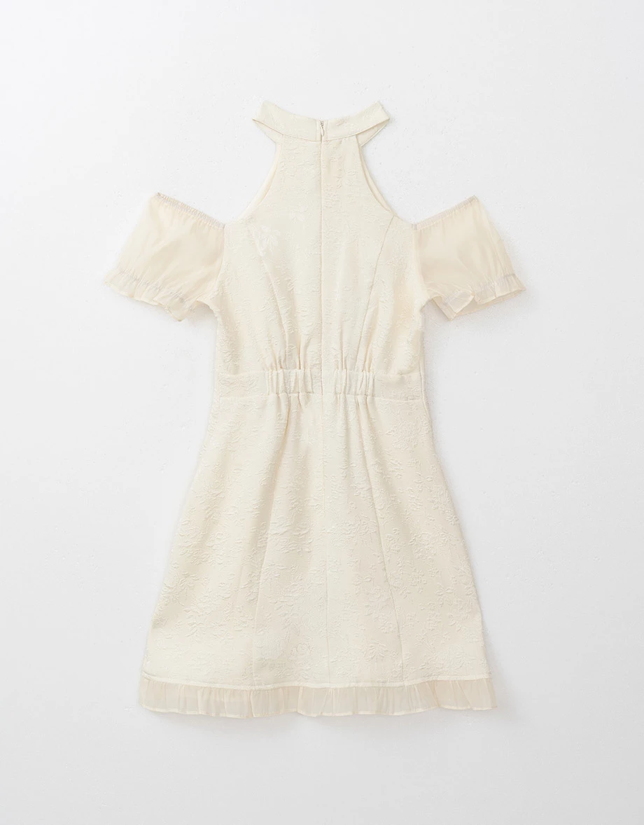 Qipao DRESS Pearl Embellished Cut Out Shoulder Cheongsam Mini Dress