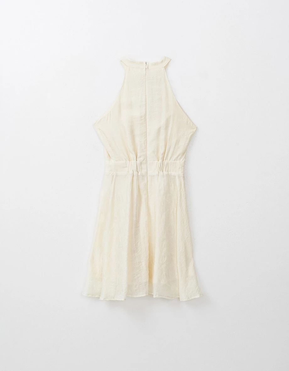 Qipao DRESS Halter Neck Modern Cheongsam Mini Dress with Pearls and Embroidery