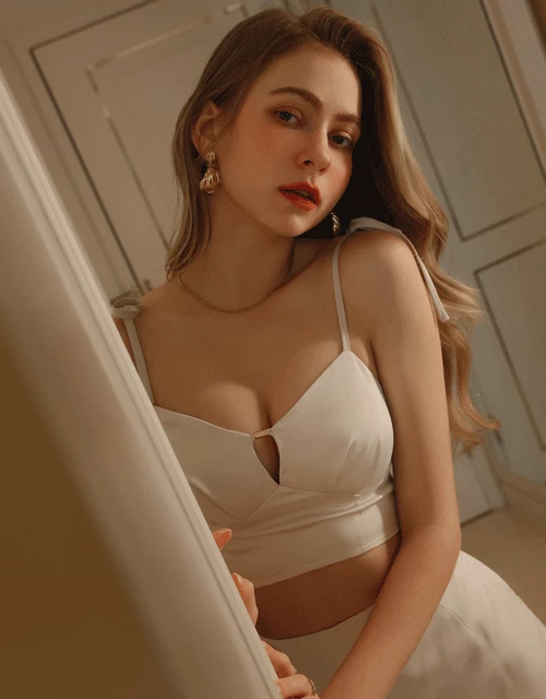 緞面鏤空綁帶長褲套裝(附胸墊)