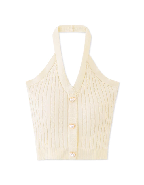 繞頸麻花愛心釦針織背心(附胸墊)