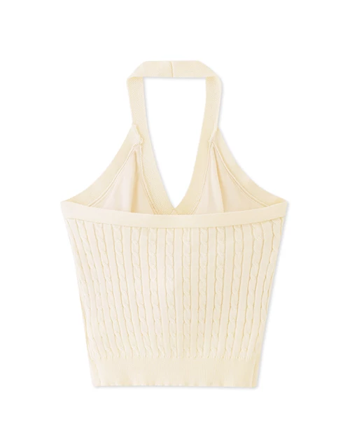 繞頸麻花愛心釦針織背心(附胸墊)