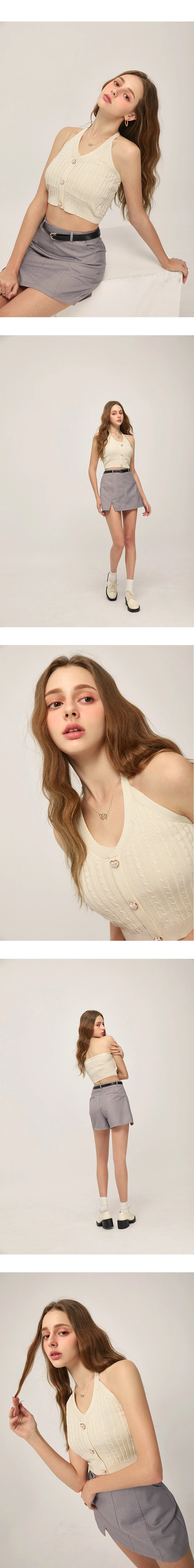 繞頸麻花愛心釦針織背心(附胸墊)