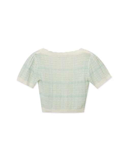 Tweed Plaid Trim Knit Top Tweed Plaid Trim Knit Top