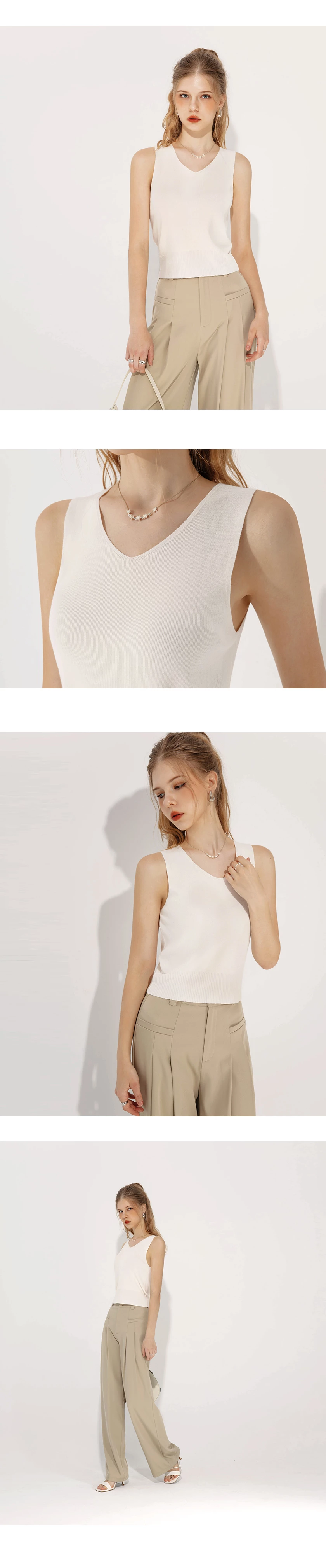 V Neck Lightweight Striped Knit Tank Top