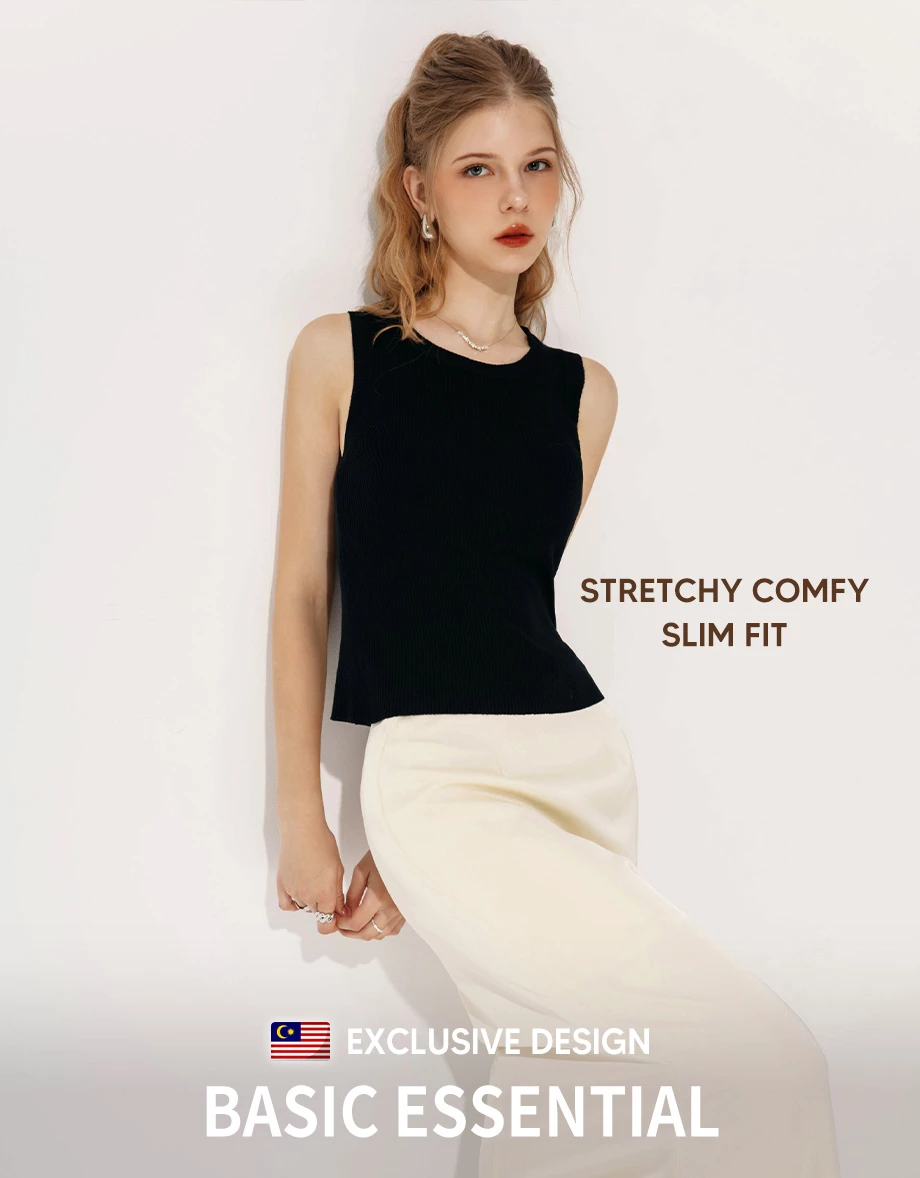 Round Neck Ribbed Knit Tank Top