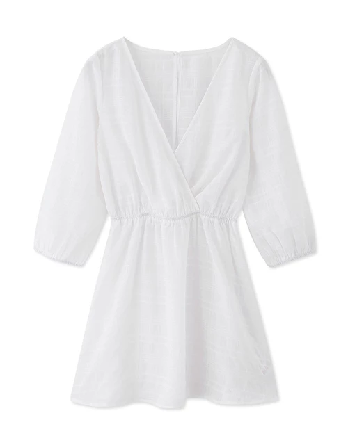 【Beach Cover】Grid Sheer Hollow Bikini Cover Up Mini Dress