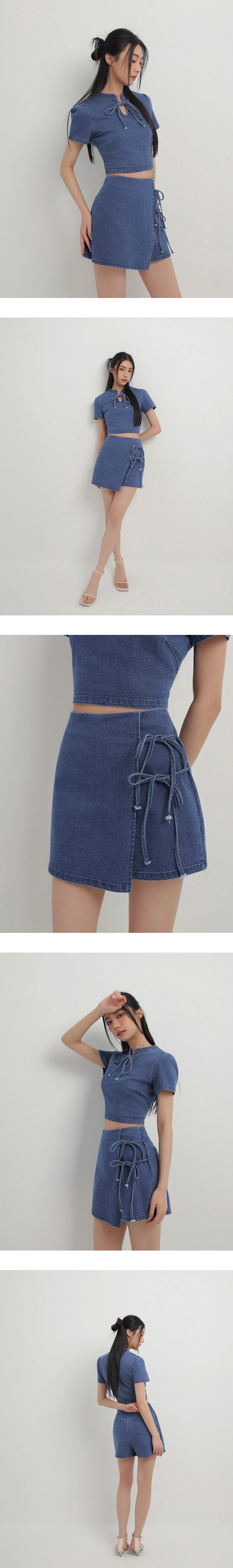 Denim Family CNY Womens SKORT Qipao Skirt with Inner Shorts Denim Jeans Cheongsam Denim Family CNY Womens SKORT Qipao Skirt with Inner Shorts Denim Jeans Cheongsam