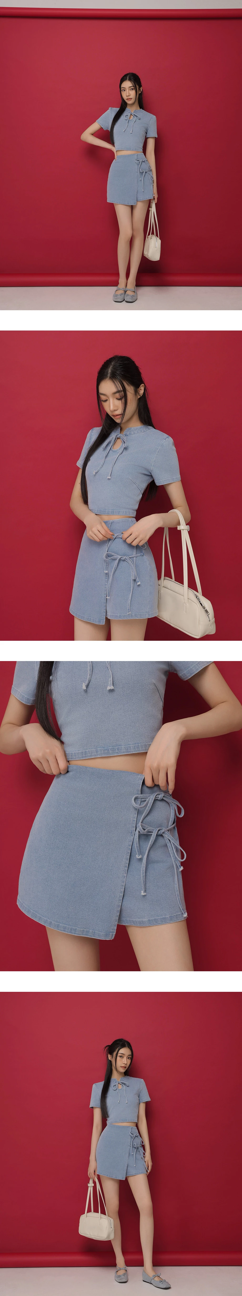 Denim Family CNY Womens SKORT Qipao Skirt with Inner Shorts Denim Jeans Cheongsam Denim Family CNY Womens SKORT Qipao Skirt with Inner Shorts Denim Jeans Cheongsam