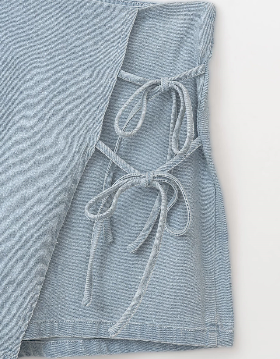 經典側綁帶牛仔新中式旗袍​褲裙