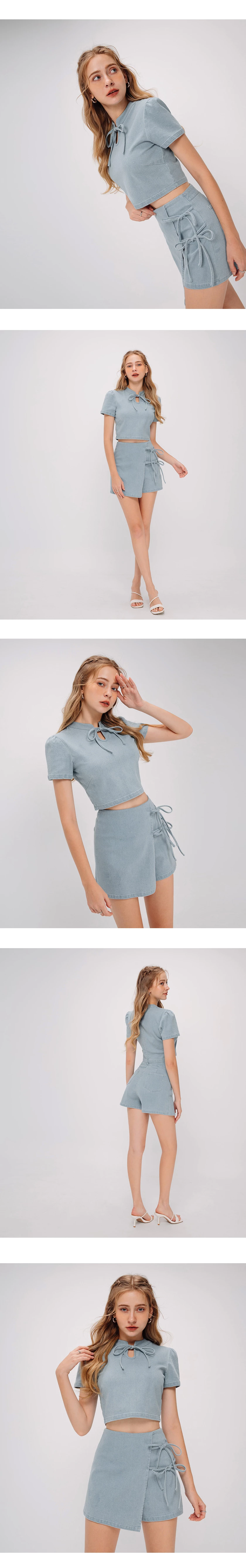 經典側綁帶牛仔新中式旗袍​褲裙