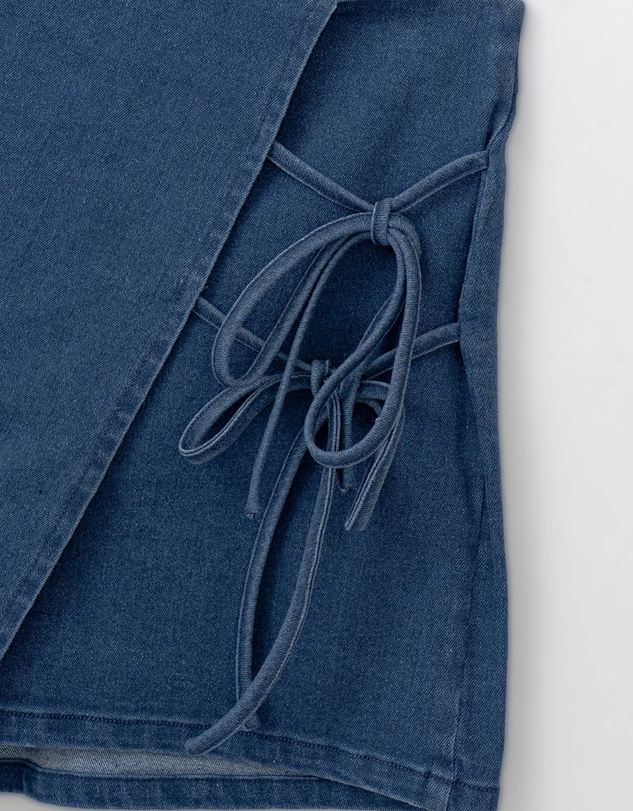 經典側綁帶牛仔新中式旗袍​褲裙