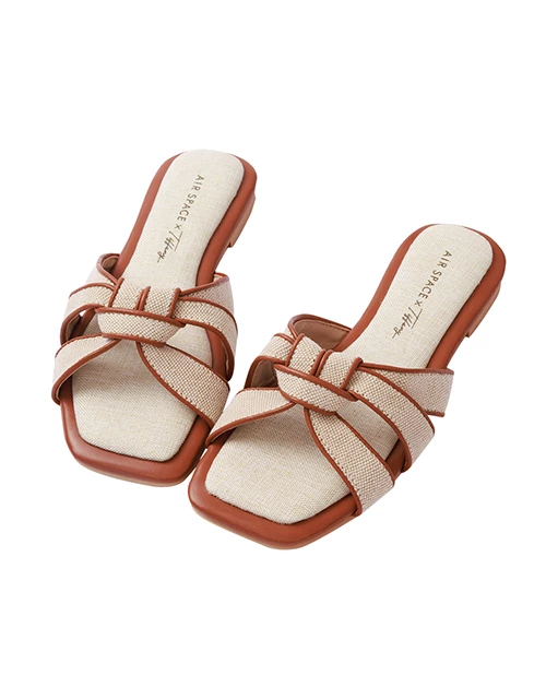 【TIFFANY聯名】撞色草編麻花平底拖鞋