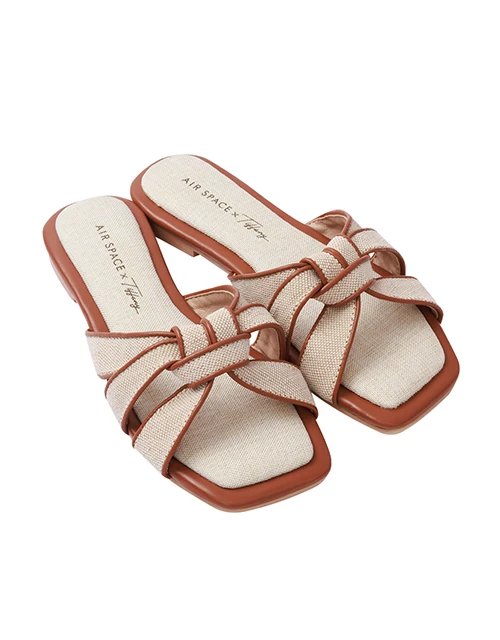 【TIFFANY聯名】撞色草編麻花平底拖鞋