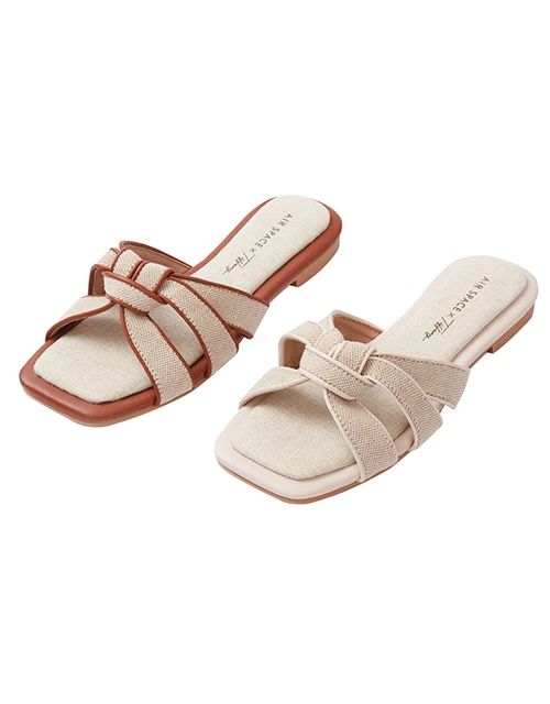 【TIFFANY聯名】撞色草編麻花平底拖鞋