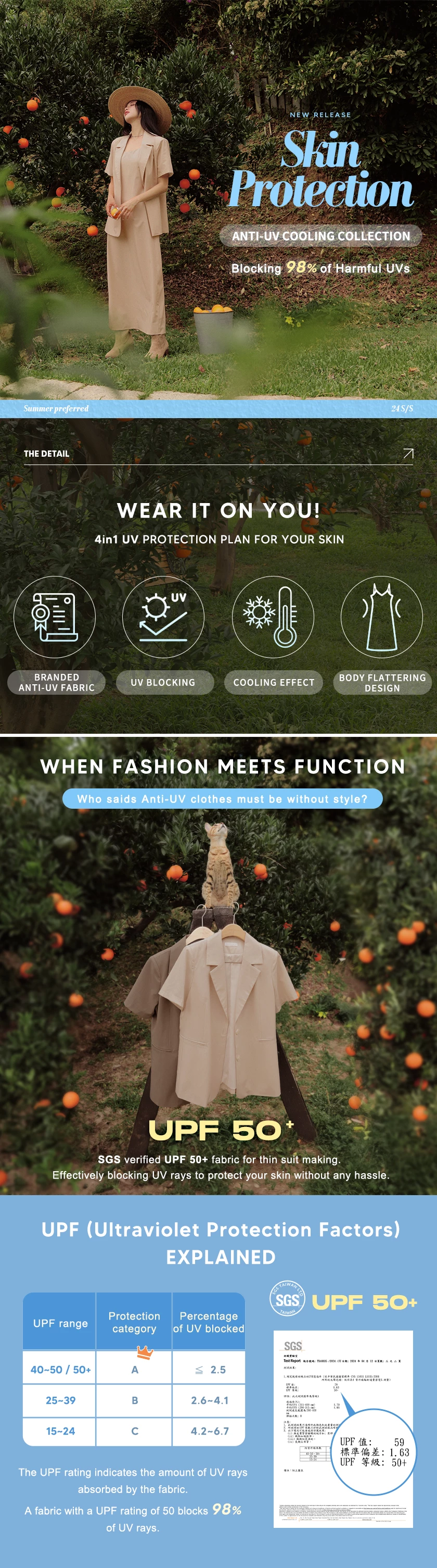 UV Skin Protection Open Collar Suit Jacket (with shoulder pads)