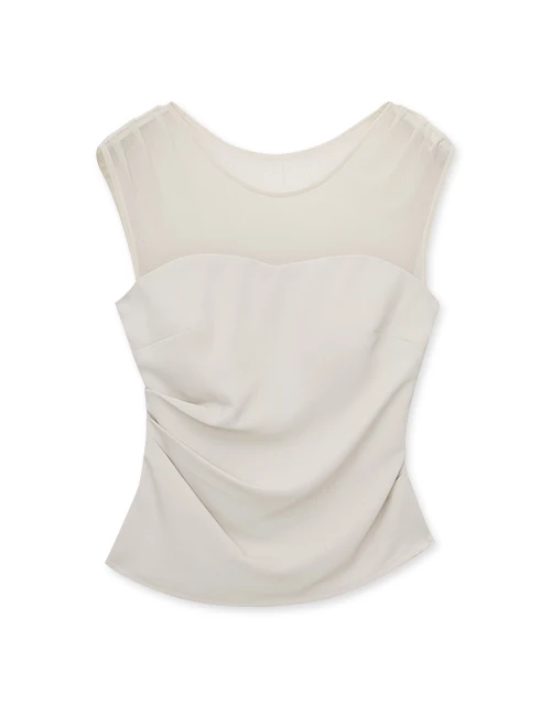 French Style Sheer Scrunch Padded Vest