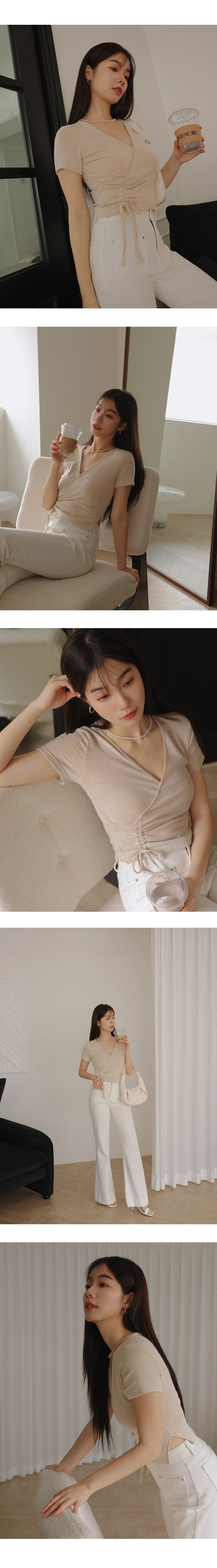 V Neck Side Drawstring Ribbed Top V Neck Side Drawstring Ribbed Top
