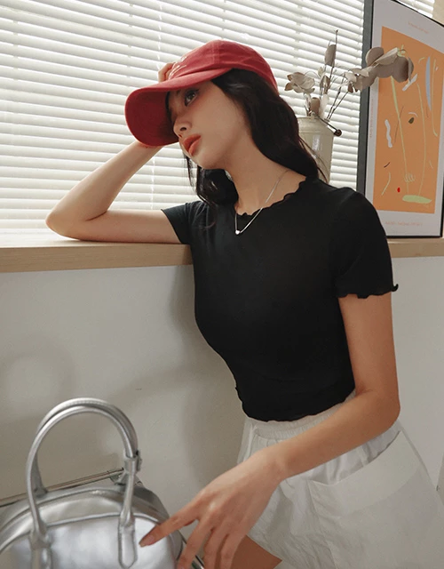 微透肌木耳捲短袖上衣