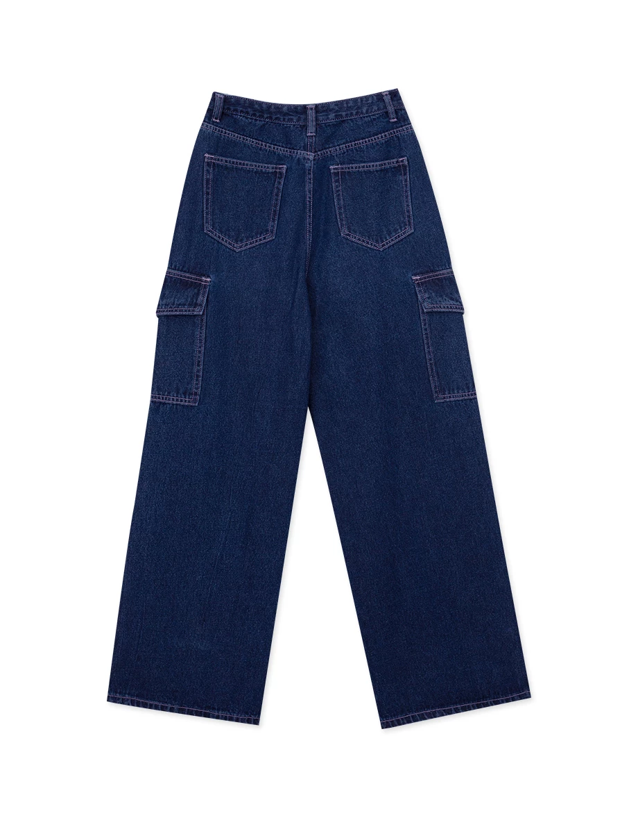 Stitched Utility Straight Jeans Denim