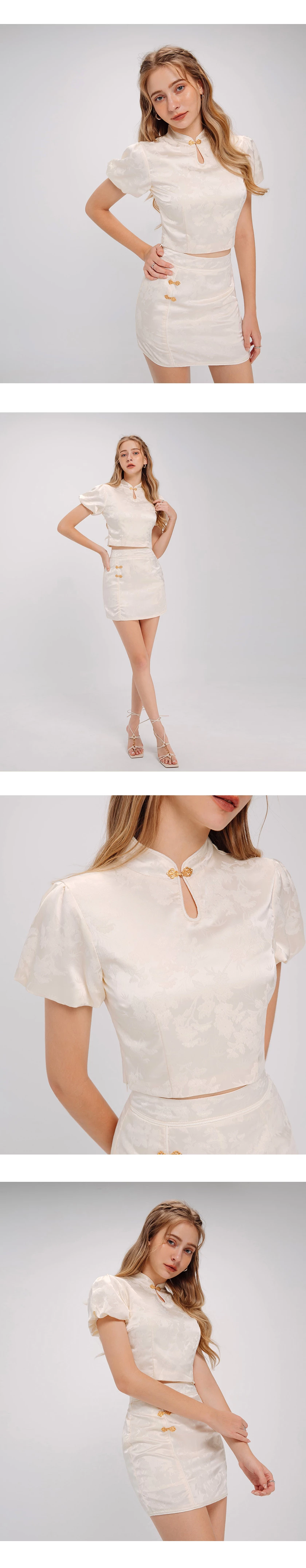Qipao TOP Luxurious Golden Clasps Puffy Short Sleeves Cheongsam Top Qipao TOP Luxurious Golden Clasps Puffy Short Sleeves Cheongsam Top