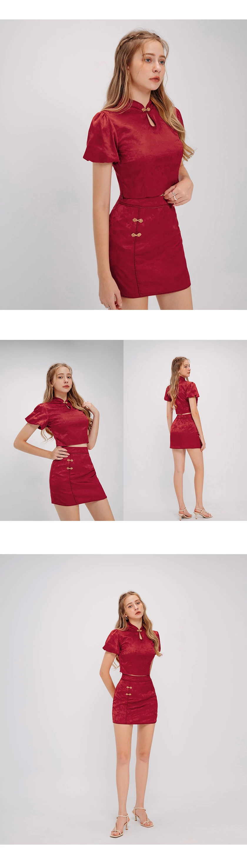 Qipao TOP Luxurious Golden Clasps Puffy Short Sleeves Cheongsam Top Qipao TOP Luxurious Golden Clasps Puffy Short Sleeves Cheongsam Top