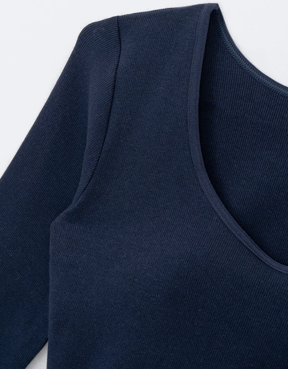 Double Push Long Sleeve U Neck Crop Bra Top